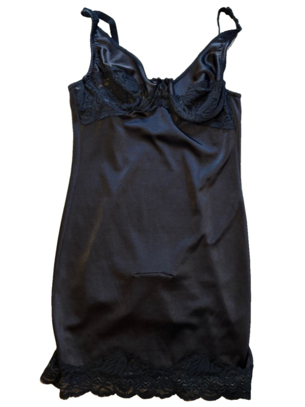 Vintage Vanity Fair Black Lace Full Slip Shapewear 36 Goth Coquette USA